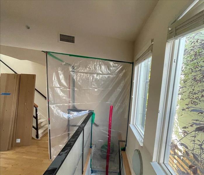 Plastic wrap containing area affected by mold growth. 